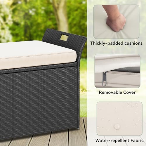 YITAHOME 90 Gallon Outdoor Wicker Storage Bench w/Cushion, Large PE Rattan Deck Storage Box w/Handles & Hydraulics for Patio Furniture, Cushions