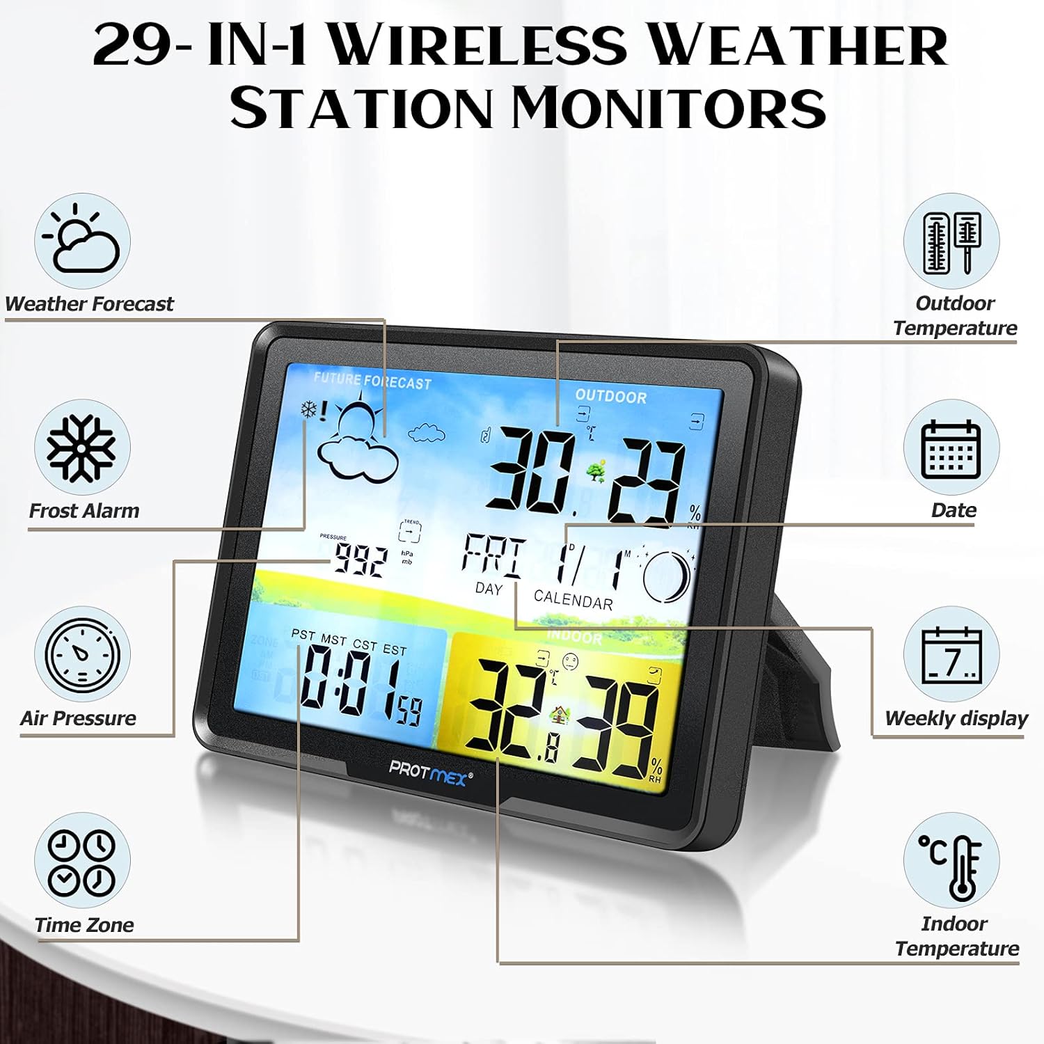 Protmex Wireless Weather Station Indoor Outdoor RCC Thermometer with 3 External Sensor