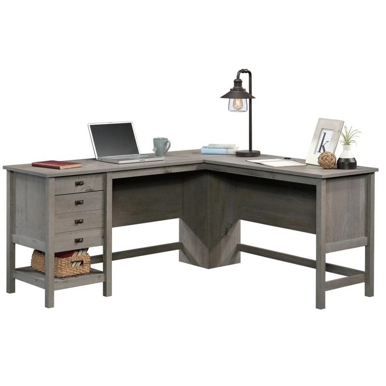 Home Square 3 Piece Set with 3-Shelf Bookcase L-Shape Computer Desk Coffee Table