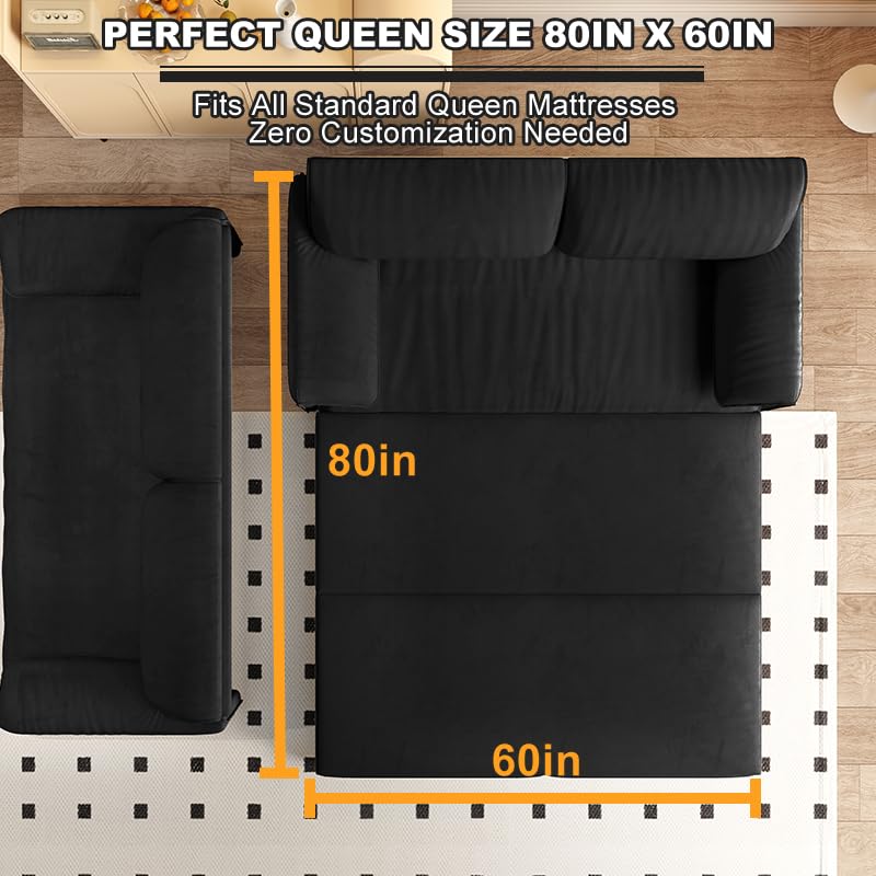 70.1" Futon Sofa Bed Queen Size, Pull Out Bed, 3-in-1 Convertible Sleeper Sofa with 2 Soft Pillows, Modern Velvet Futon Couch for Living Room