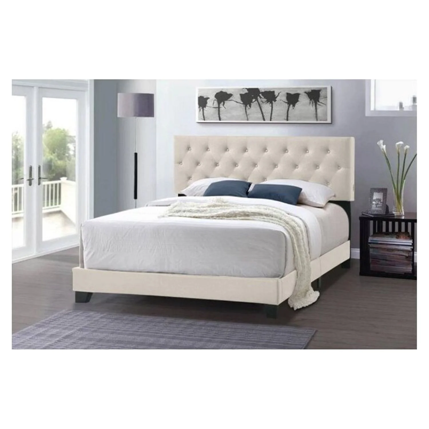 Belle Isle Furniture CRB61-0K00 Royale Linen Bed with USB Power Connection, Beige - Twin Size