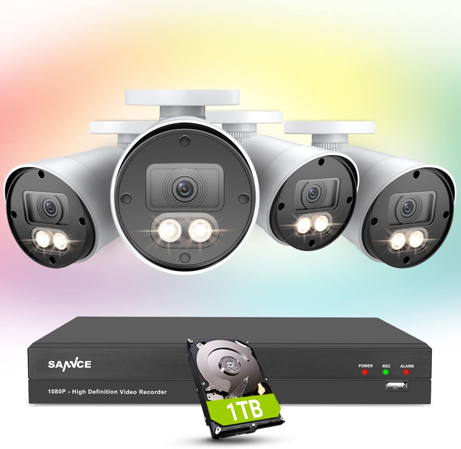 Wired Security Camera System, SANNCE 1080P 8 Channel DVR with 4Pcs Full Color Night Vision Surveillance Cameras Systems, Smart Motion Detection