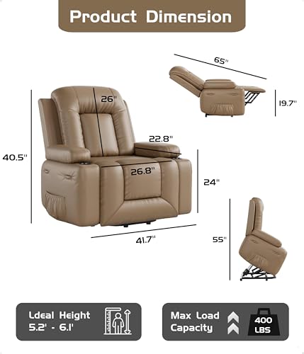 GarveeHome Power Lift Recliner Chair - Heat and Massage, Faux PU Electric Lift Recliner for Elderly & Mobility Impaired, Adjustable Back and Legs
