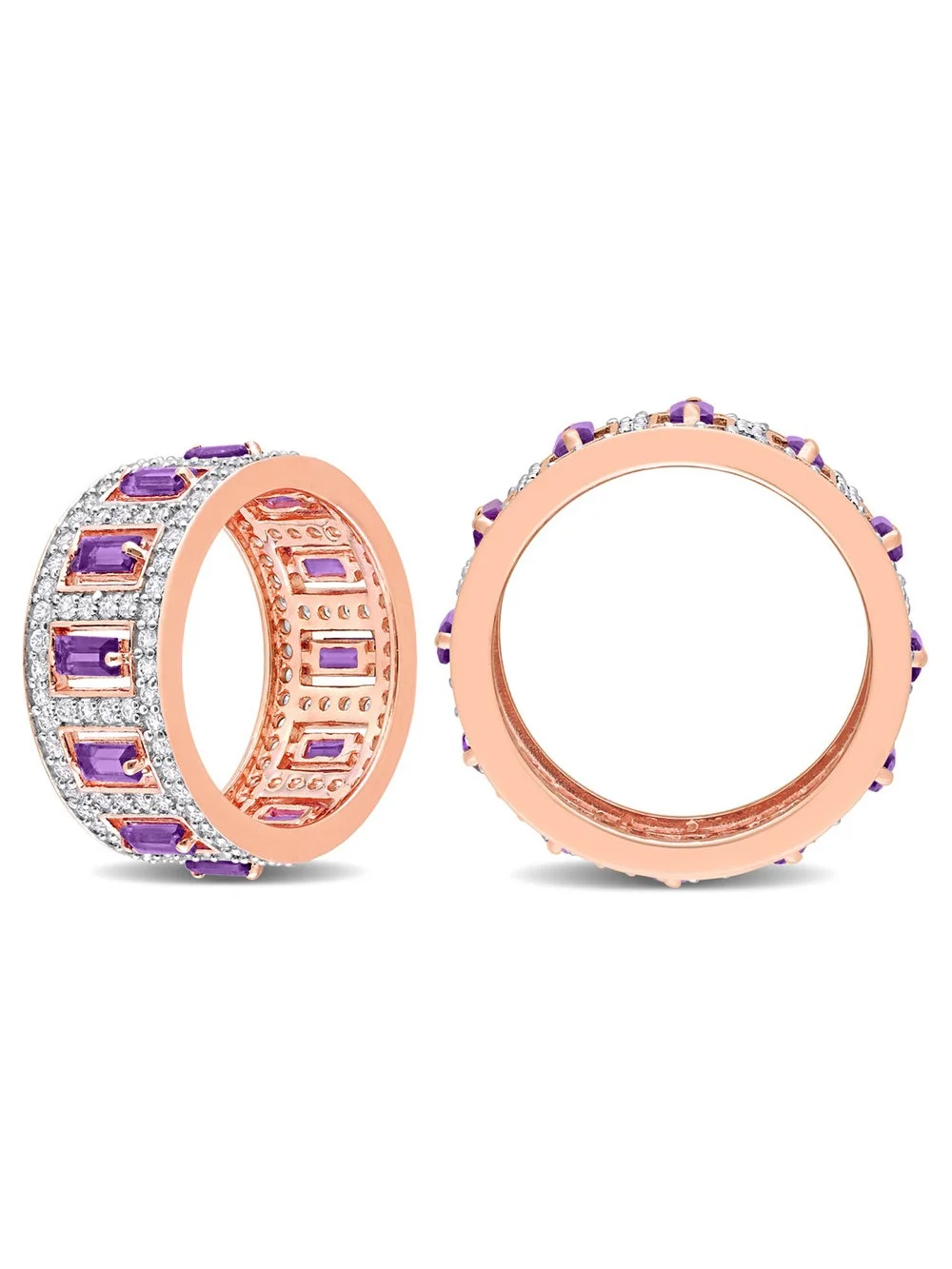 2.80 Carat (Ctw) African Amethyst and White Topaz Eternity Ring Band in Rose Plated Sterling Silver