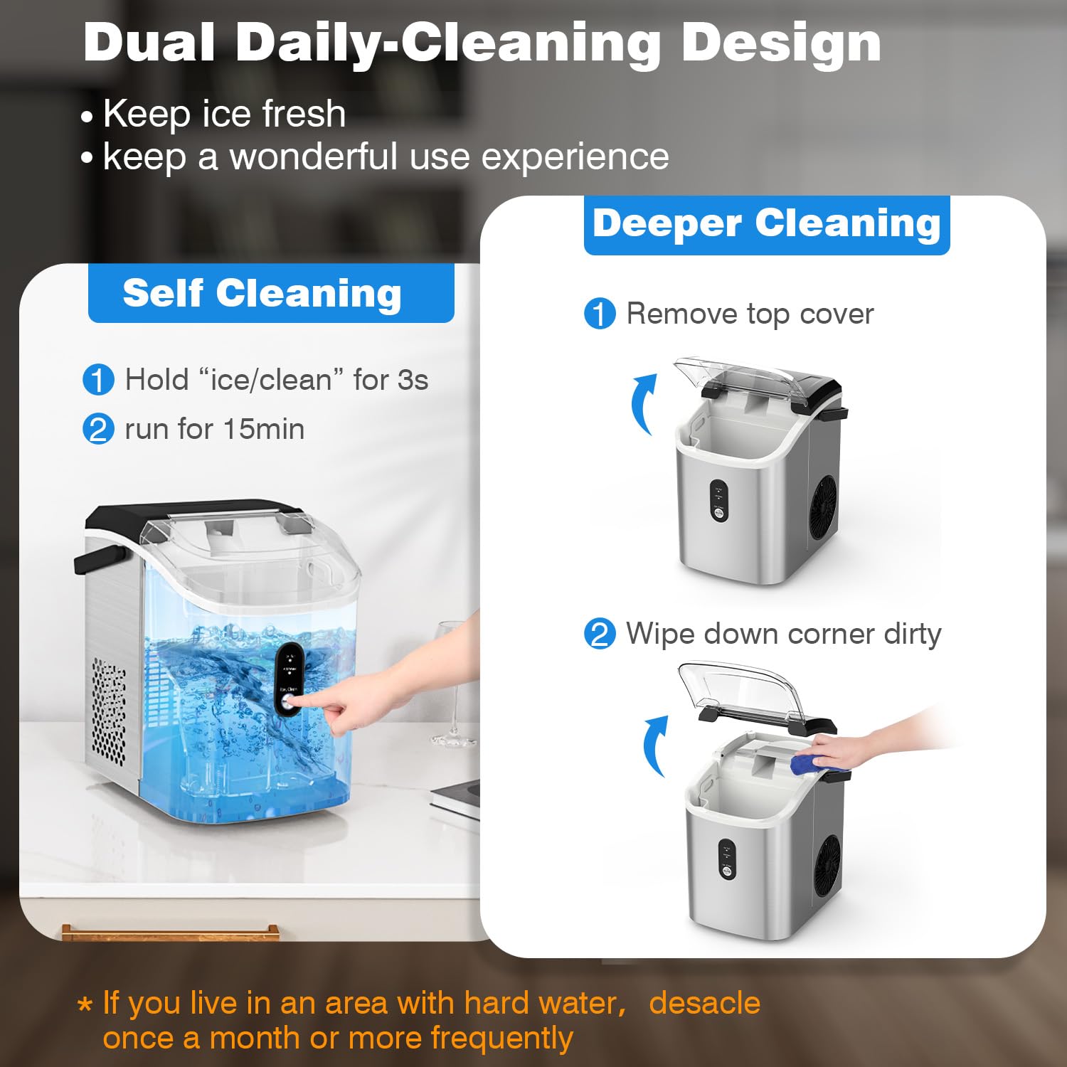 Kndko Nugget Ice Maker Countertop,Crushed Ice Maker with Chewable Ice,Fast Ice Making 35Lbs/Day, Self Cleaning Countertop Ice Maker