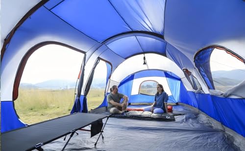 CAMPROS CP Tent 12-Person-Camping-Tents,3 Room Family Tents,Waterproof Windproof Family Tent with Top Rainfly,6 Large Mesh Windows,Double Layer