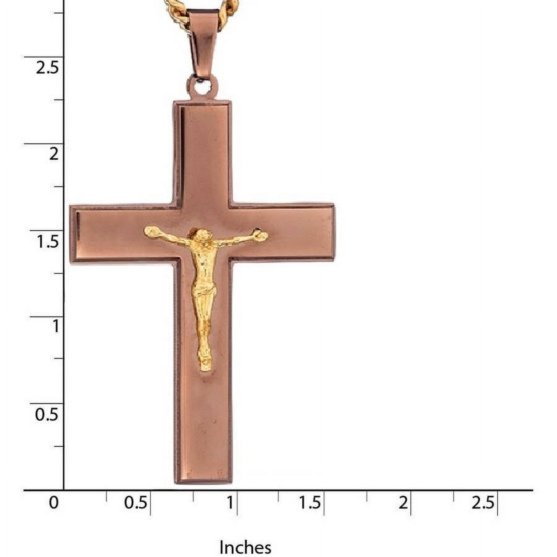 American Steel Jewelry Men's Stainless Steel Chocolate IP Brown-Tone Cross Crucifix with Gold-Tone Jesus, 24" Chain