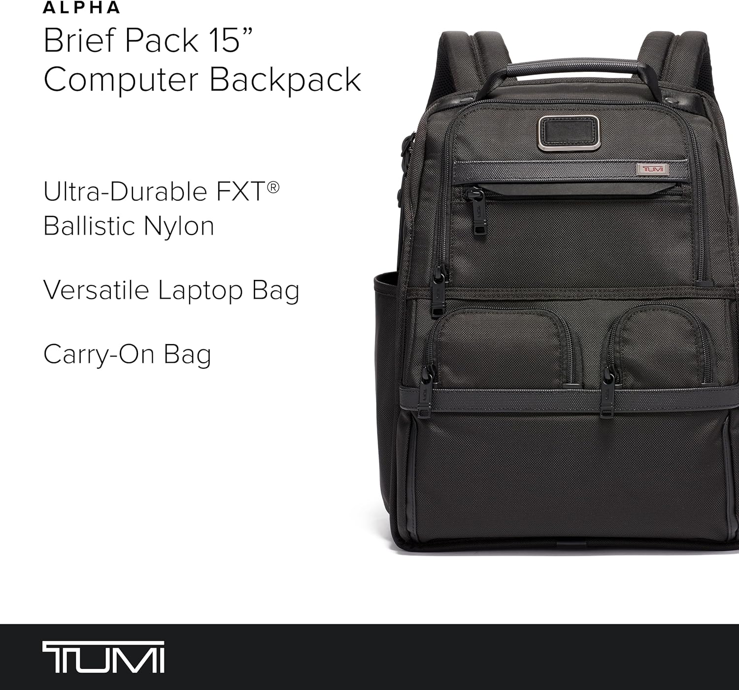 TUMI - Alpha Compact Laptop Bag Brief Pack - Travel Laptop Backpack for Business Tracer - Ballistic Nylon - Black