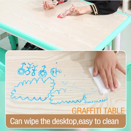 Kids Table and Chairs Set, Height Adjustable Desk With 6 Seats for Ages 2-10,Arts & Crafts Table,Graffiti Desktop, Non-Slip Legs, Max 300lbs
