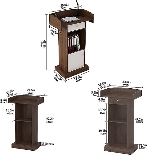 Podium Wood Stand Podium Stand Floor Standing Podiums Reception Desk for Speakers with Storage Shelf, Wooden Speaking Ideal for Conference