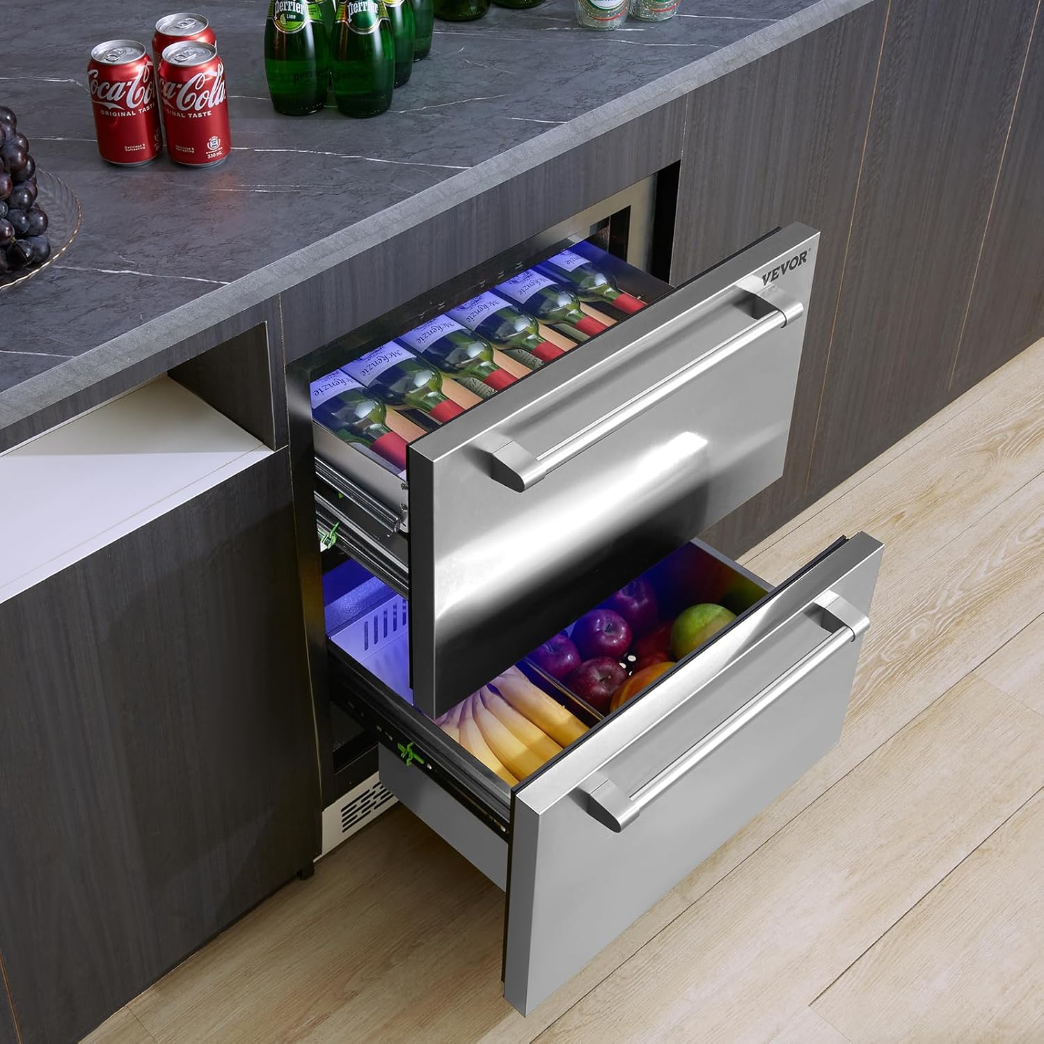 VEVOR 24" Undercounter Refrigerator, 2 Drawer Wine Refrigerator with Different Temperature, 4.87 Cu.ft. Capacity