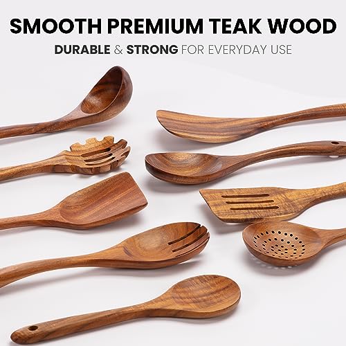 Zulay Kitchen 30-Piece Teak Wooden Utensils for Cooking - Natural Teak Utensil Set with Premium Gift Box - Non-Stick Wooden Spoons for Cooking