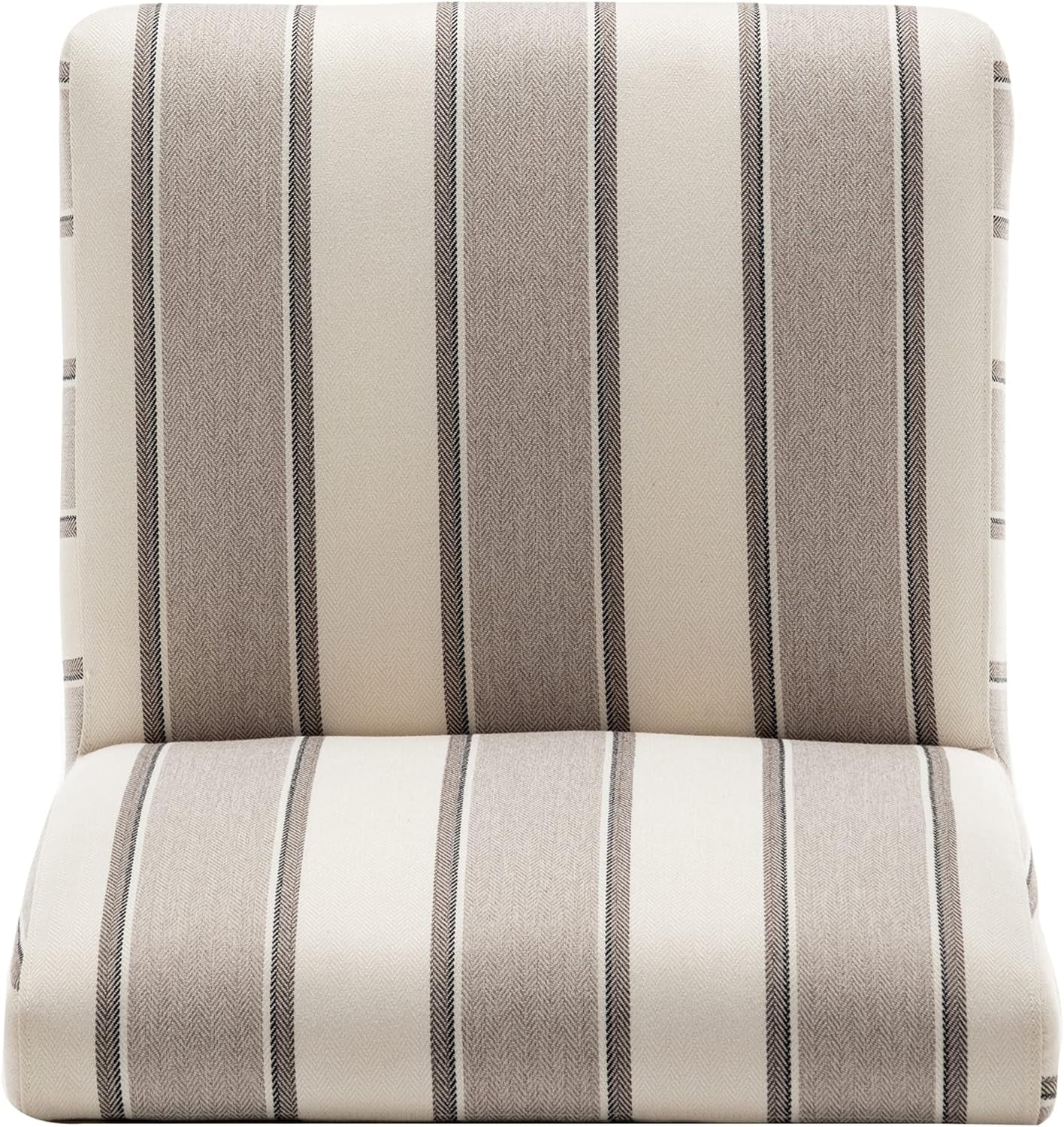 Classic Armless Slipper Accent Chair With Wood Legs, Wide Brown And White Stripe Fabric