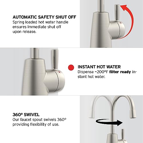 InSinkErator HOT250 Instant Hot Water Dispenser System, Single-Handle Faucet in Satin Nickel with 2/3-Gallon Stainless Steel Tank, H250SN-SS