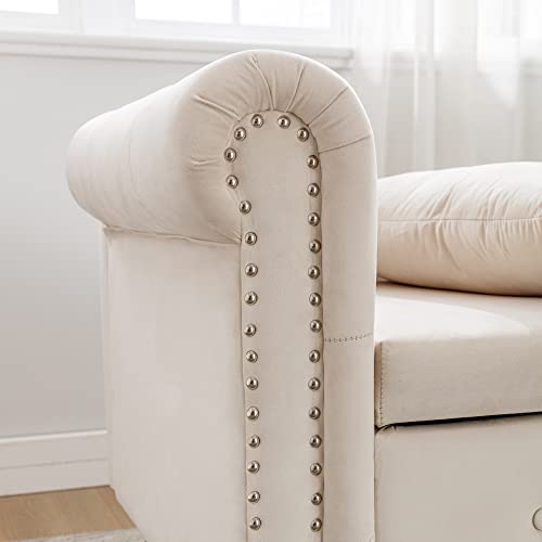 Chaise Lounge Indoor,Velvet Lounge Chair for Bedroom with Storage & Pillow