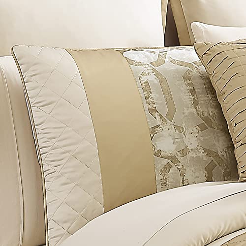 Riverbrook Home 100% Polyester Comforter Set, Queen, Hillcrest - Ivory/Gold, 9 Piece Set