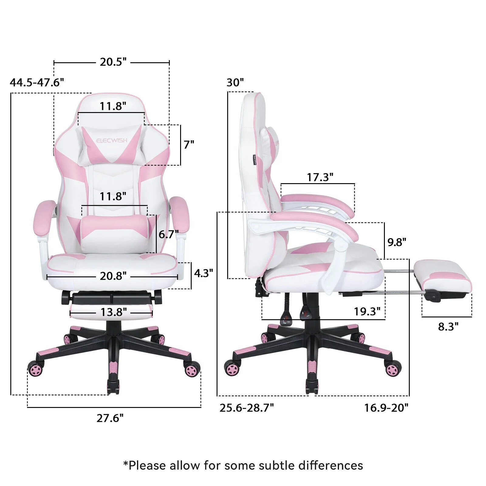 ELECWISH Gaming Chair Adjustable & Lumbar Support Swivel Office Chair, Pink