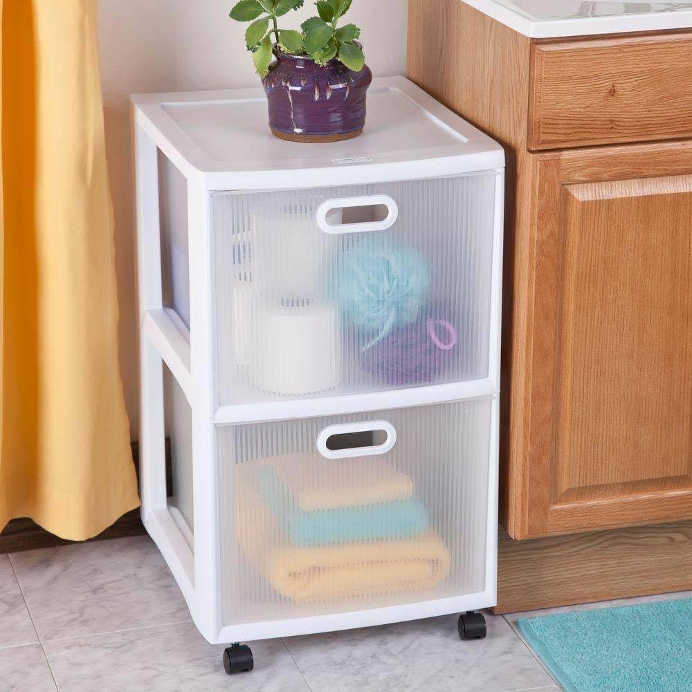 Sterilite 36208002 Ultra 2 Drawer Portable Rolling Storage Cart, White (6 Pack)