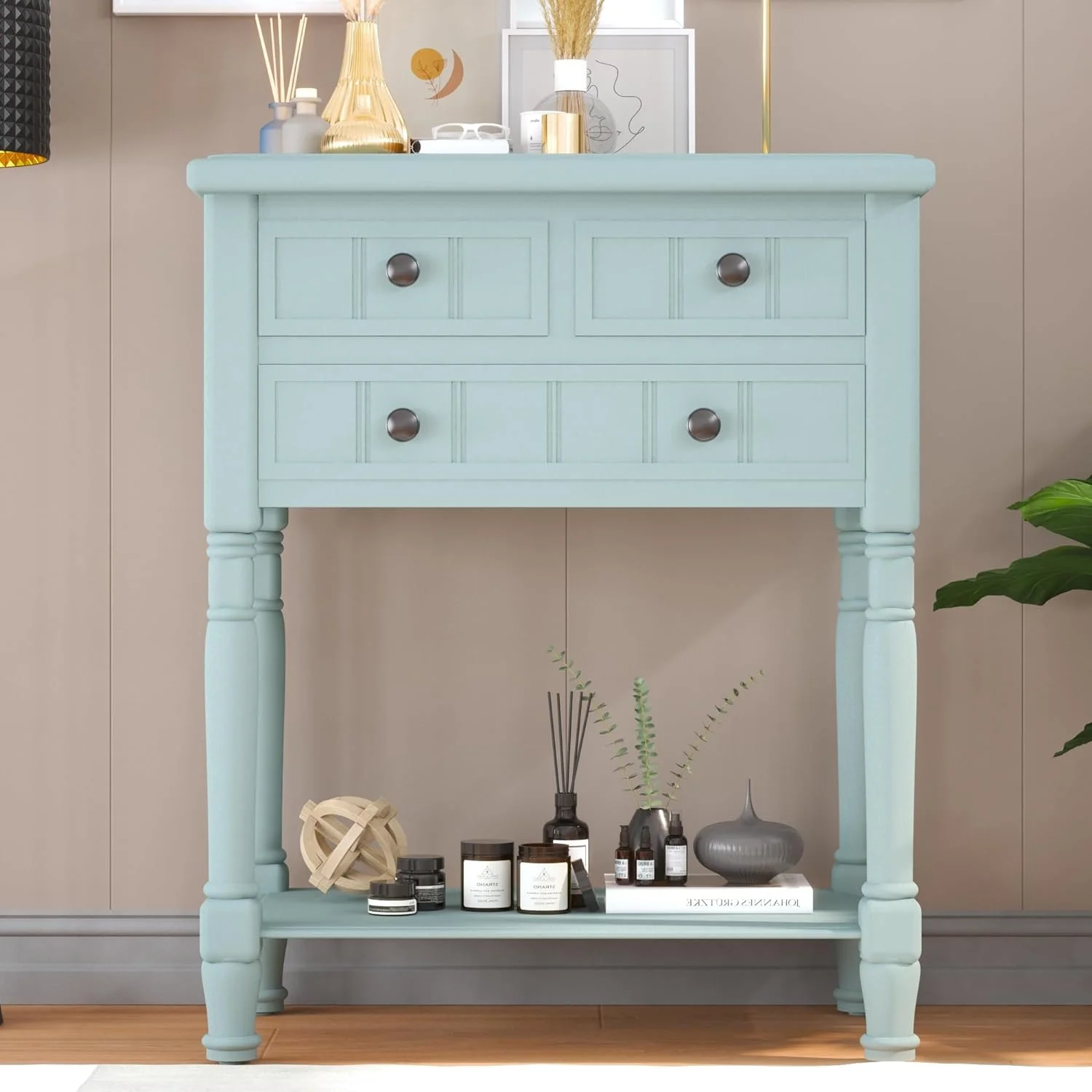 Console Tables For Entryway - Solid Wood Navy Blue 26” Entryway Table With Storage - Hallway Table For Entryway & Three Drawers