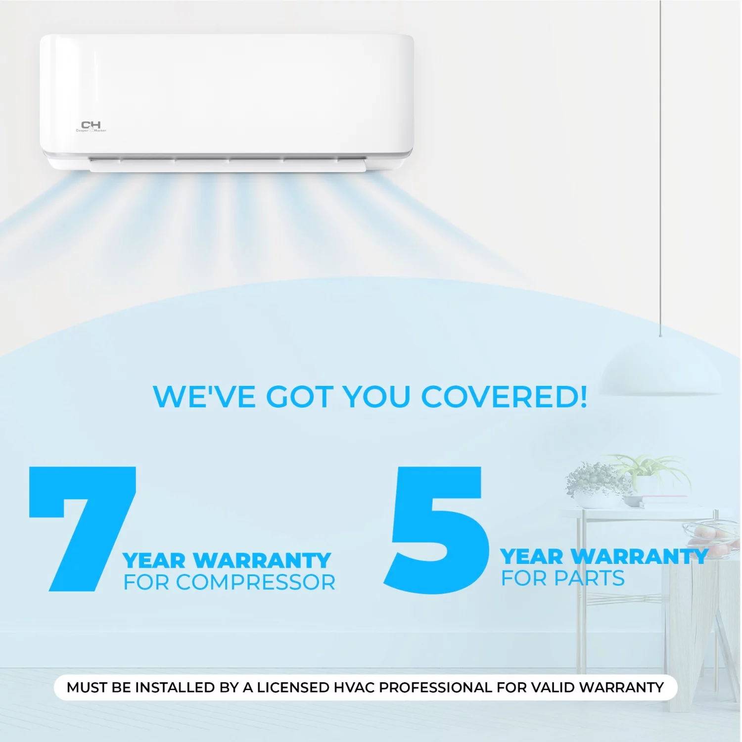 Cooper & Hunter 24000 BTU 230V Wall Mounted Hyper Heat Mini Split Heat Pump Air Conditioner With 16ft Kit Cover 1500 Sq Ft WiFi