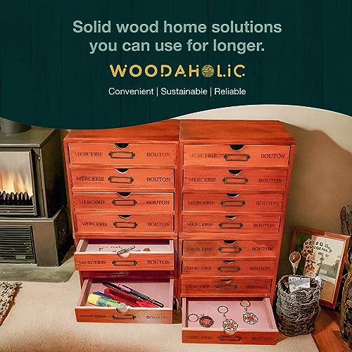 16-Drawer Wooden Storage Box (19.6”x6.89”x19.6”) VIntage Filing Cabinet in Walnut Wood - 16-Slot Wooden Desk Drawer Unit w/Label Holders & Handles