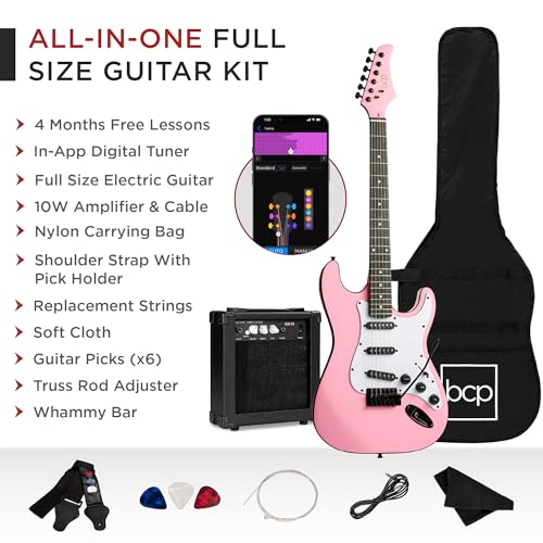 Best Choice Products 39in Full Size Beginner Electric Guitar Starter Kit w/Case, Strap, 10W Amp, Strings, Pick, Tremolo Bar - Sunburst