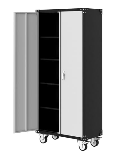 GarveeHome Metal Storage Cabinet 72" H with Wheels, Steel Tool Cabinet with Lock and 4 Adjustable Shelves and Lockable Rolling