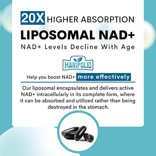 Liposomal NAD+ Supplement 1000 mg | Highest NAD Pontecy | Max Absorption | Pure NAD Supplement | Energy and DNA Repair, Aging Defense