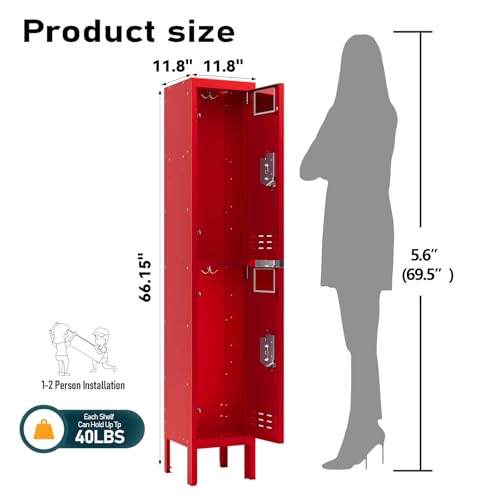 Metal Locker with 5 Doors,Lockers for Employees,66'' Steel Storage Locker for School,Gym, Office, Office,Garage