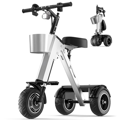 Foldable 3 Wheel Electric Scooter with Seat for Adults and Teens Electric Trike with 450W Motor and Removable 36V Battery Upgraded Dual Suspension