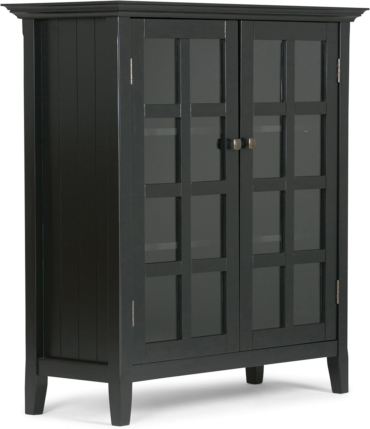 SIMPLIHOME Acadian SOLID WOOD 39 inch Wide Rustic Medium Storage Cabinet in Distressed Grey, with 2 Tempered Glass Doors, 4 Adjustable Shelves