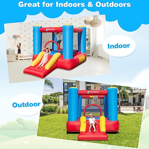 OLAKIDS Inflatable Bounce House, 3 in 1 Kids Jumping Castle with Large Bouncing Area, Slide, Basketball Rim