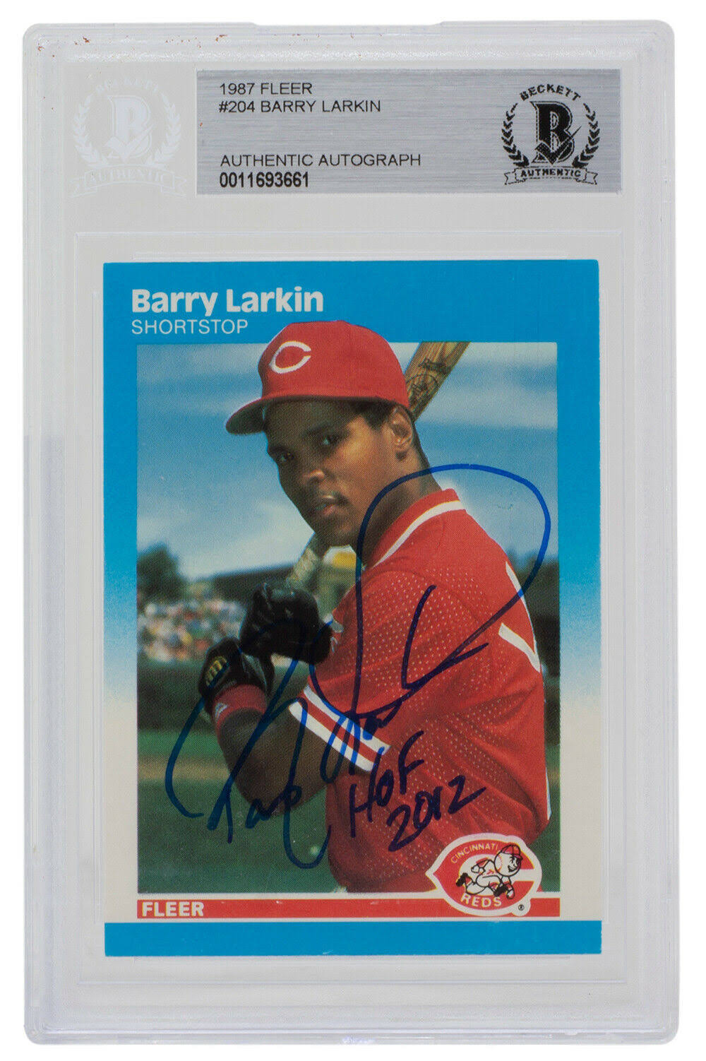 Barry Larkin Signed 1987 Fleer #204 Cincinnati Reds Card HOF 2012 BGS
