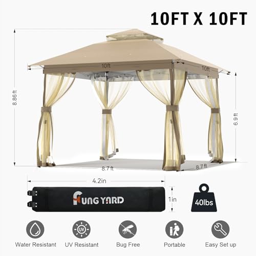 Outdoor Pop Up Gazebo 10x10 - Instant Canopy Tent with Mosquito Nettings
