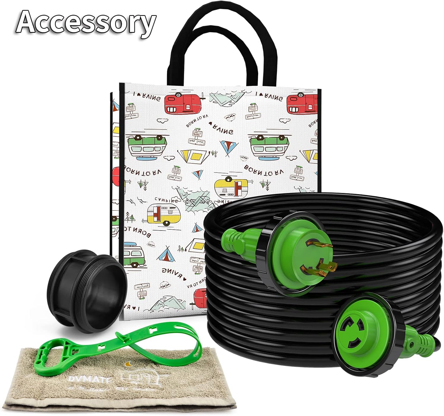 RVMATE 3 Prong 30 Amp Generator Extension Cord 25 Feet, with Locking Ring and LED Power Indicator Light, NEMA L5-30P/L5-30R 125V Stow 10 Gauge