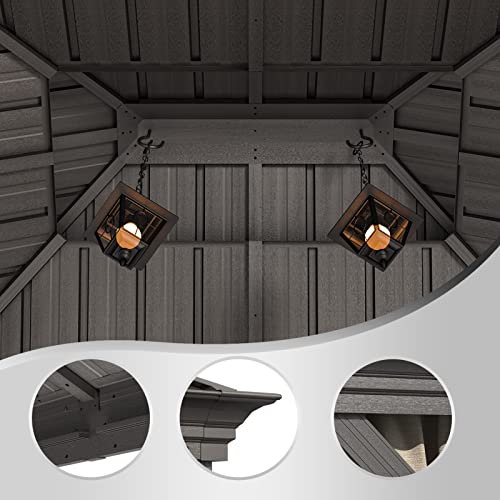 Gazebo 10' x 12' with Mosquito Net and Privacy Sidewalls, Patio Aluminum Permanent Gazebo, All Weatherproof Outdoor Hardtop Metal Gazebos，for Patio