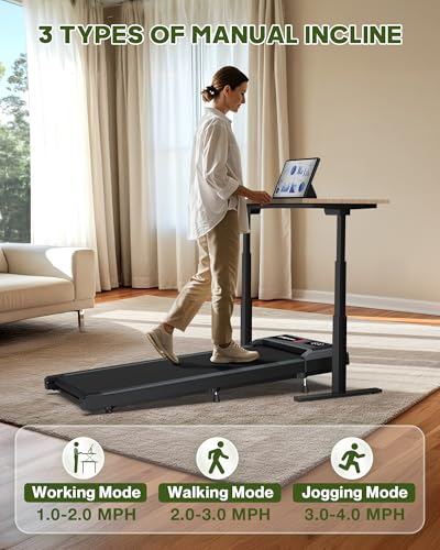 Walking Pad with Incline, Walking Pad Treadmill 300lb Capacity, Under Desk Treadmill Works with KINOMAP WELLFIT