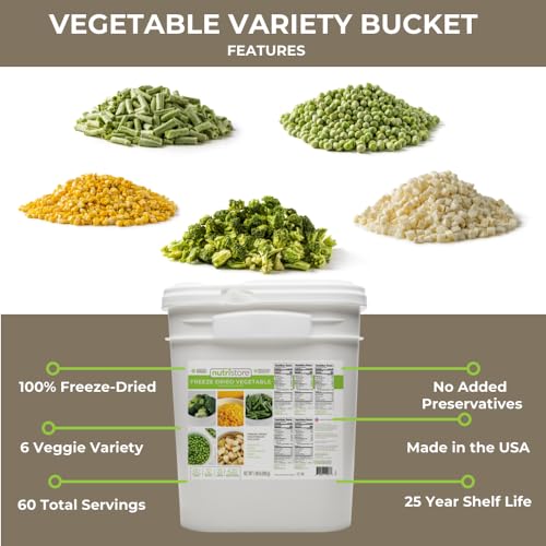 Nutristore Emergency Buckets | Premium Freeze-Dried Meats | 25-Year Shelf Life | Made in USA | Emergency Survival Food Supply | 60 Large Servings