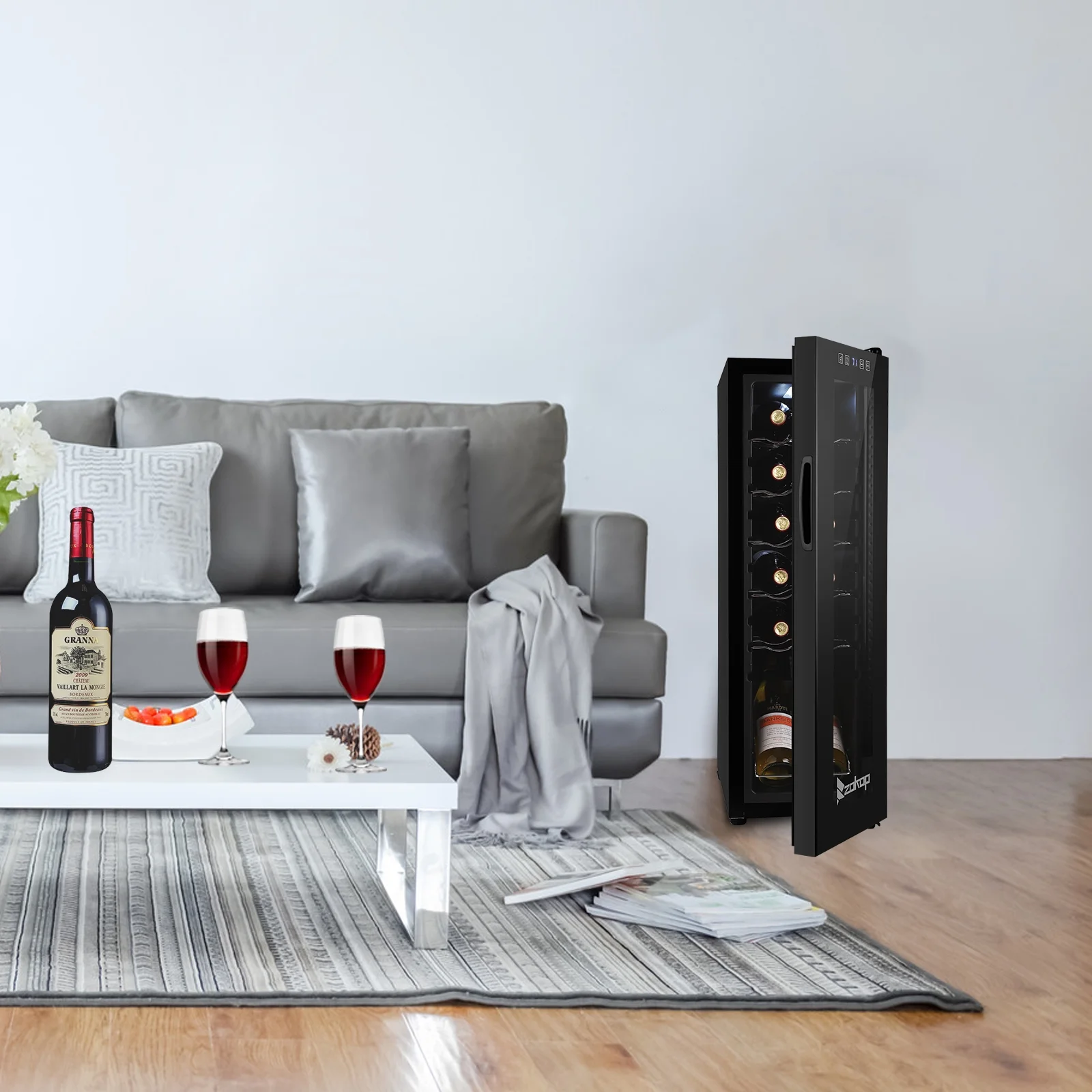 JC-34 115V 85W 1.2cu.ft/34l  Electronic Wine Cabinet Cold Rolled Sheet Transparent Glass Door / 12Bottle with Display Black