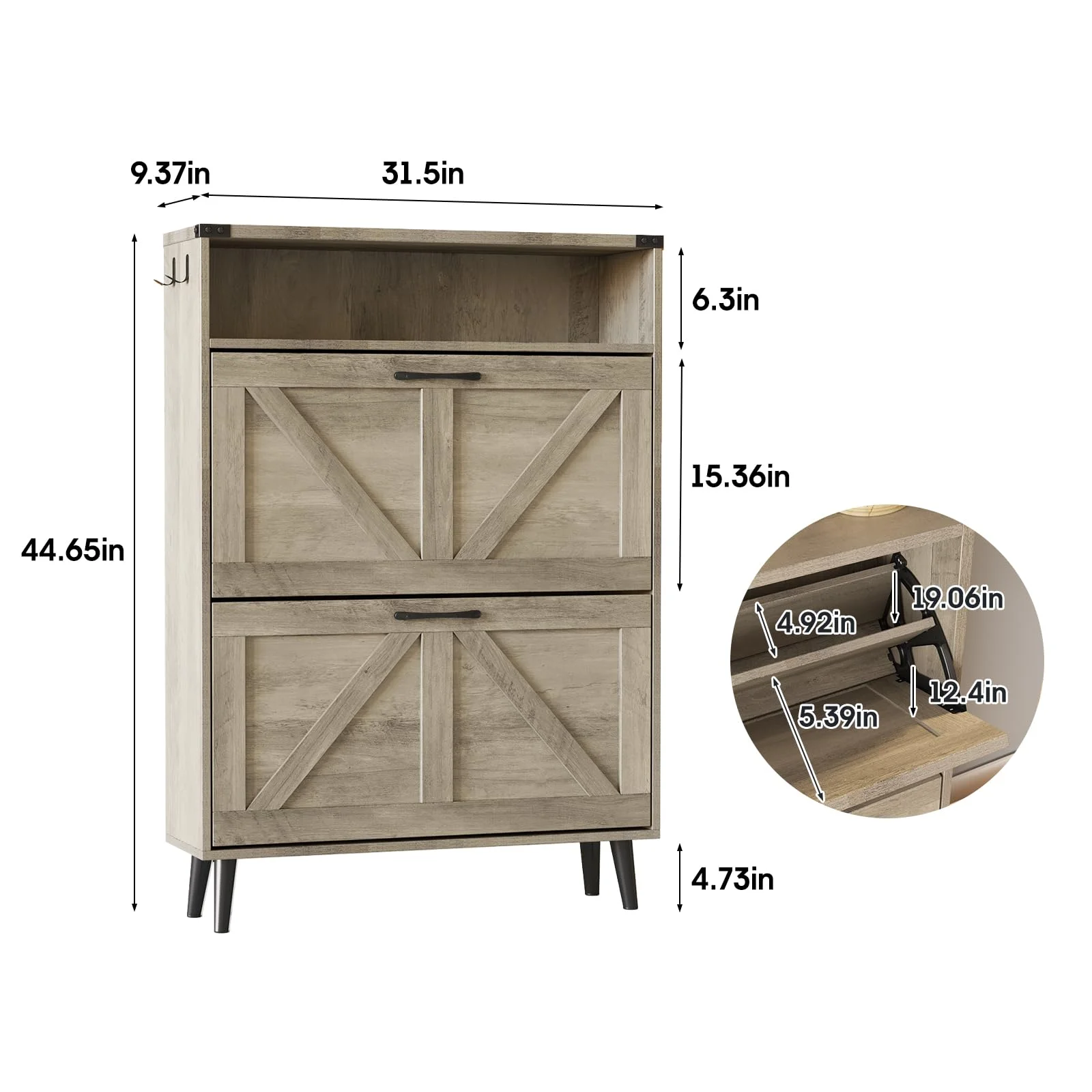 VEANERWOOD Shoe Cabinet with 2 Flip Drawers, Shoe Storage Cabinet for Entryway, Freestanding Shoe Cabinet Organizer with Open Storage