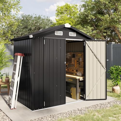 Aoxun 6.2x4 FT Shed Outdoor Storage Shed Metal Garden Shed with Lockable Doors & Slooping Roof Tool Shed Bike Shed for Backyard, Patio