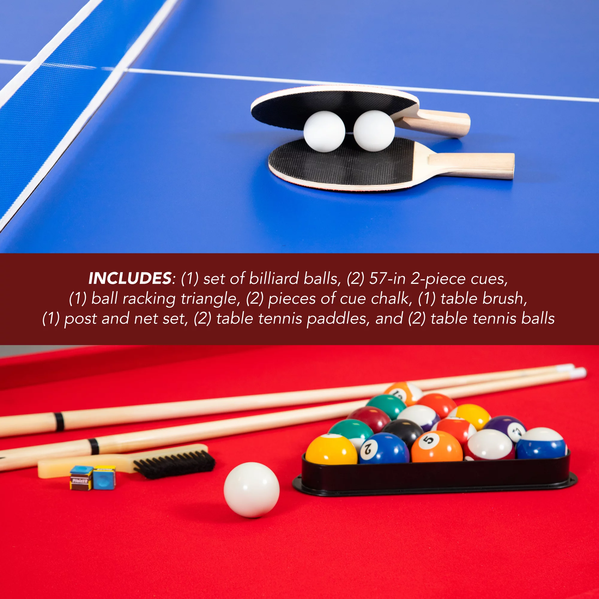 Hathaway Maverick Pool Table with Table Tennis Top, 7-ft, Red