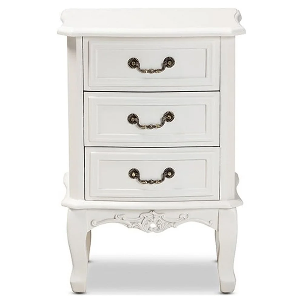 Gabrielle Traditional French Country Provincial White-Finished 3-Drawer Wood Nightstand
