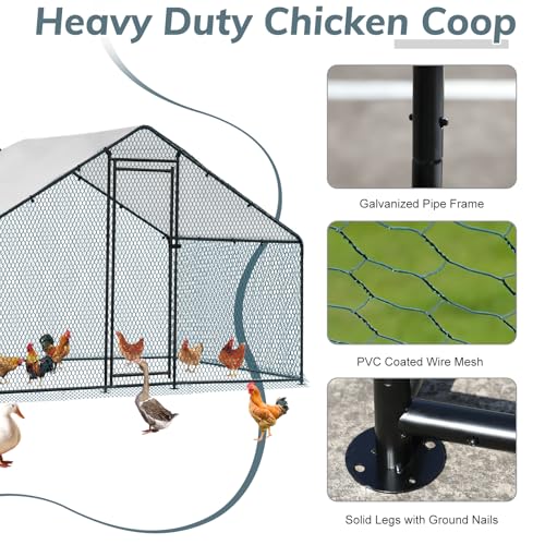 Outvita Chicken Coop, 13×10 FT Large Metal Chicken House, Poultry Habitat Cage with Waterproof Cover