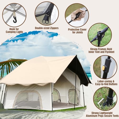 Chihee Camping Tents Pop-Up Stand-up Tent, Family Cabin Tent with Awning Porch 3-Person Outdoor Shelter with Screen Room Large Capacity