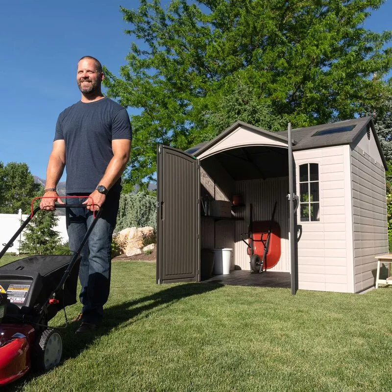 Plastic storage shed 10 ft wide X 8 ft deep; A clearance sale