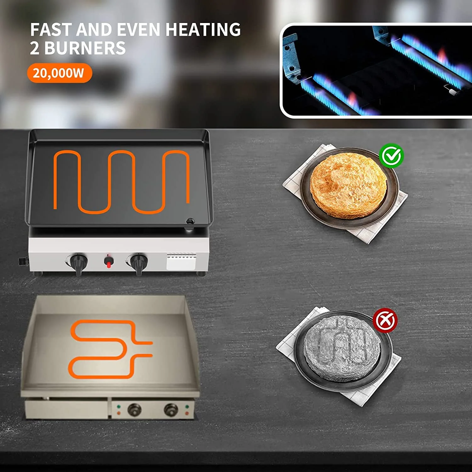 SKOK 3 Burner Gas Griddle-Outdoor Propane Griddle-BTU Propane Fuelled
