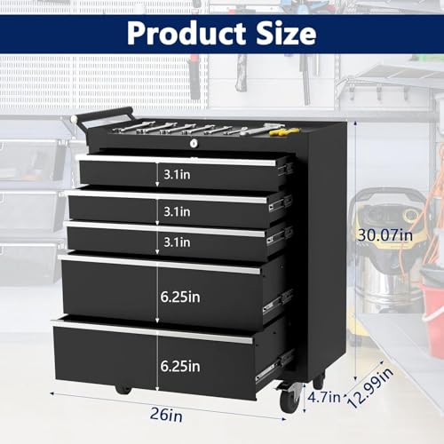 Rolling Tool Chest, 4 Drawers Tool Storage Cabinet, Toolbox with Wheels, Portable Tool Cabinet Organizer with Locking System & Drawer Liners
