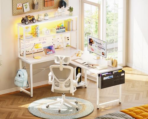 AODK L Shaped Desk Gaming Desk with LED Light & Power Outlet