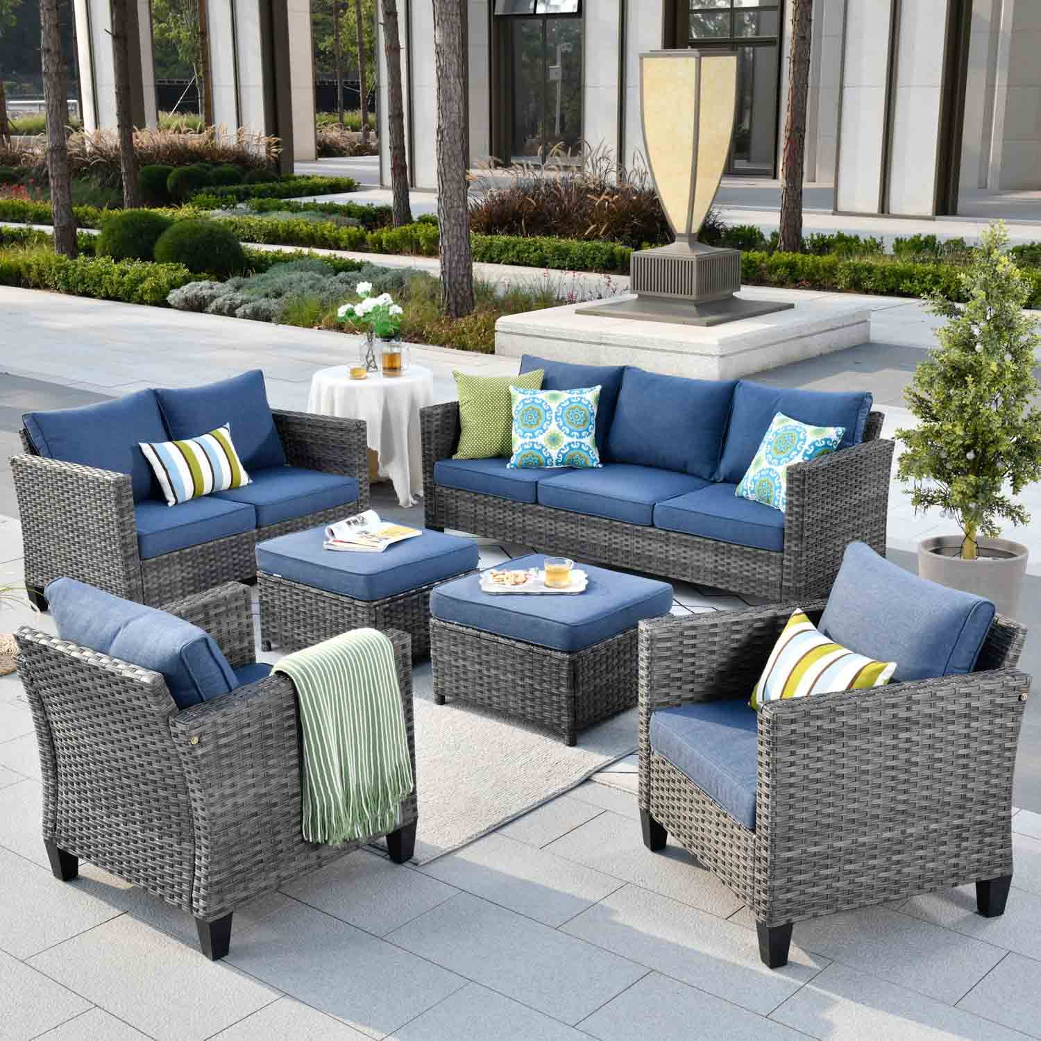 Ovios 6 Pieces Outdoor Patio Furniture All-Weather Sectional Sofa with Loveseat for Lawn, Steel Frame